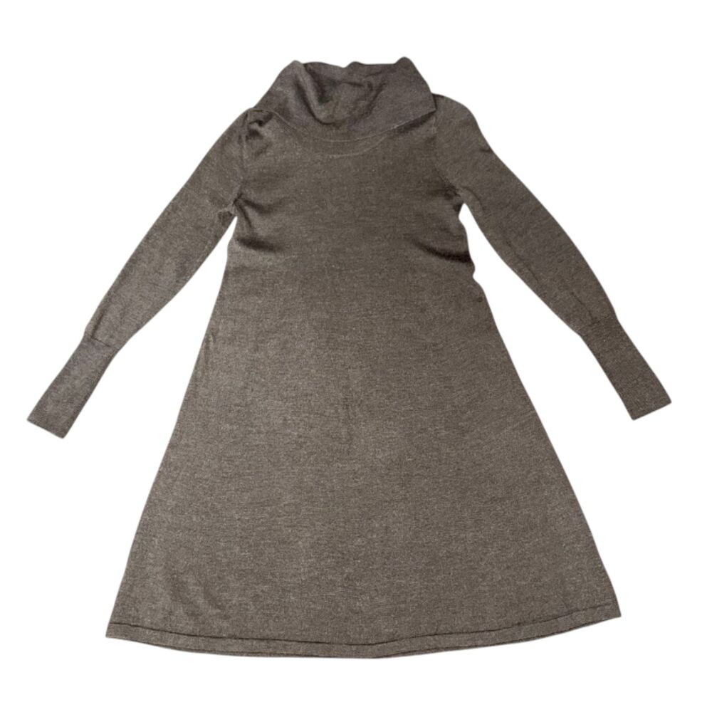 Artisan NY 100% Fine Merino Wool Dark Grey Cowl Neck Sweater Dress Size Small